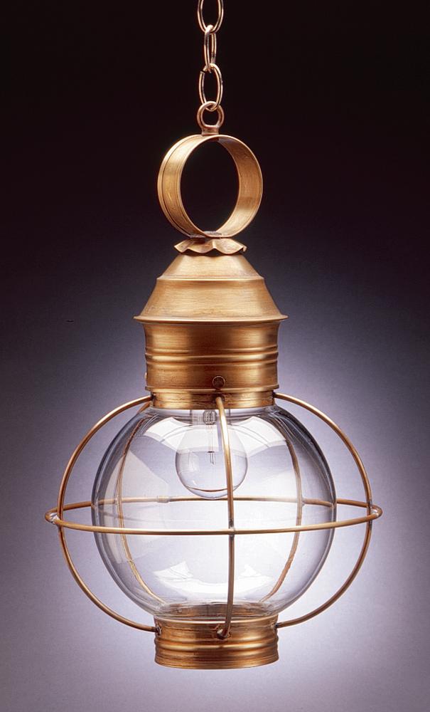 Caged Round Hanging Antique Copper Medium Base Socket Clear Seedy Glass